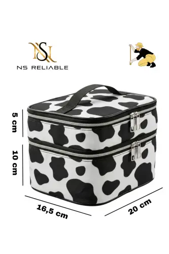 Ns Çift Katlı Captain Seyahat Makyaj Organizatörü Makyaj Çantası,çok Fonksiyonlu Kozmetik Çanta-İnek - NS RELIABLE (1)