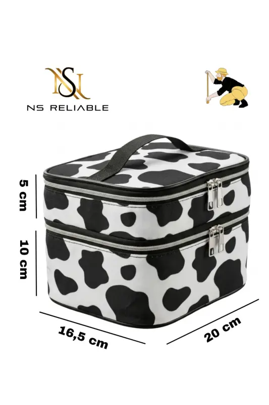 Ns Çift Katlı Captain Seyahat Makyaj Organizatörü Makyaj Çantası,çok Fonksiyonlu Kozmetik Çanta-İnek - 2