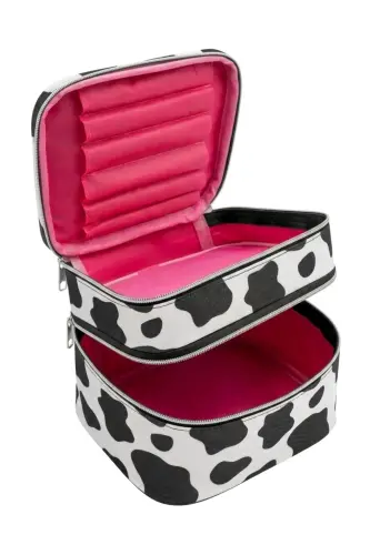 Ns Çift Katlı Captain Seyahat Makyaj Organizatörü Makyaj Çantası,çok Fonksiyonlu Kozmetik Çanta-İnek - 3