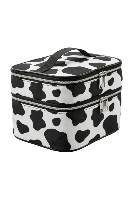 Ns Çift Katlı Captain Seyahat Makyaj Organizatörü Makyaj Çantası,çok Fonksiyonlu Kozmetik Çanta-İnek - 4