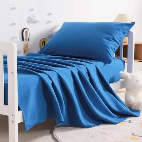 NTBAY 3-Piece Microfiber Toddler Sheet Set, Solid Crib Fitted Sheet Flat Sheet and Envelope Pillowcase, Baby Bedding Sheet & Pillowcase Sets, Royal Blue - NTBAY