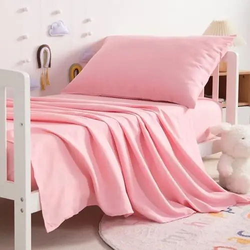 NTBAY Toddler Sheet Set, Ultra Soft Microfiber Crib Bedding, 3-Piece Machine Washable Sheets & Pillowcase, Pink - NTBAY (1)