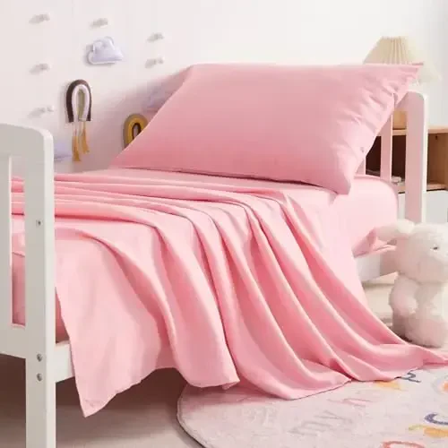 NTBAY Toddler Sheet Set, Ultra Soft Microfiber Crib Bedding, 3-Piece Machine Washable Sheets & Pillowcase, Pink - NTBAY (1)
