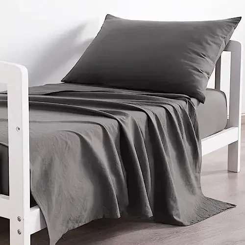 NTBAY Toddler Sheet Set, Ultra Soft Microfiber Crib Bedding, 3-Piece Machine Washable Sheets & Pillowcase, Dark Grey - 3