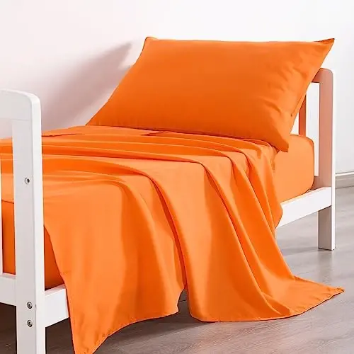 NTBAY Toddler Sheet Set - 3-Piece Microfiber Crib Sheet Set - Flat Sheet, Fitted Sheet, Pillowcase - Solid Toddler Bedding, Orange - 5