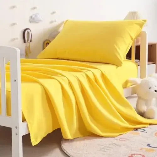 NTBAY Toddler Sheet Set - 3-Piece Microfiber Crib Sheet Set - Flat Sheet, Fitted Sheet, Pillowcase - Solid Toddler Bedding, Yellow - NTBAY