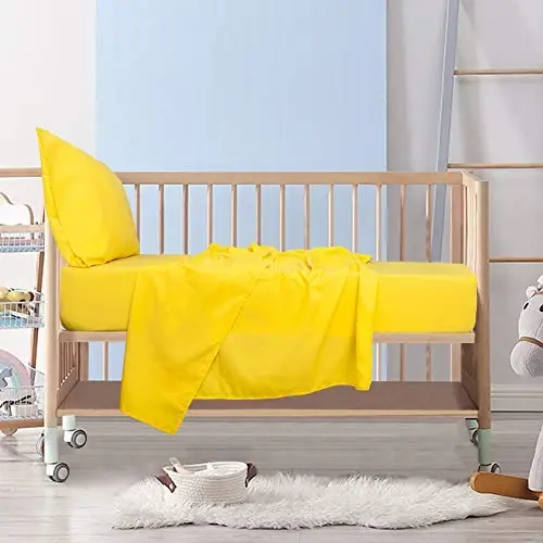 NTBAY Toddler Sheet Set - 3-Piece Microfiber Crib Sheet Set - Flat Sheet, Fitted Sheet, Pillowcase - Solid Toddler Bedding, Yellow - NTBAY (1)