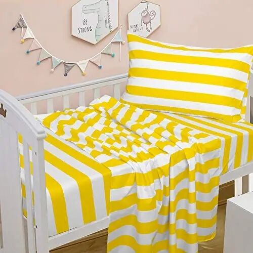NTBAY Toddler Microfiber Sheet Set, 3 Piece, Yellow and White Stripe | Includes Fitted Sheet, Flat Sheet and Pillowcase, Soft Microfiber with 8 Inch Fitted-Sheet Pocket for Toddler Beds - 1