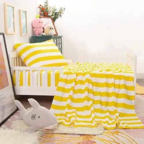 NTBAY Toddler Microfiber Sheet Set, 3 Piece, Yellow and White Stripe | Includes Fitted Sheet, Flat Sheet and Pillowcase, Soft Microfiber with 8 Inch Fitted-Sheet Pocket for Toddler Beds - 5
