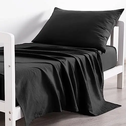NTBAY Toddler Sheet Set, 3-Piece Ultra Soft Microfiber Bedding Set for Crib and Toddler Bed, Machine Washable - Includes Fitted Sheet, Flat Sheet, and Pillowcase, Black - 5