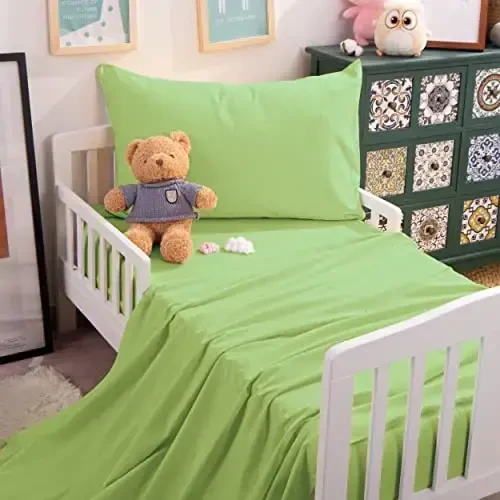 NTBAY Toddler Sheet Set, 3-Piece Ultra Soft Microfiber Bedding Set for Crib and Toddler Bed, Machine Washable - Includes Fitted Sheet, Flat Sheet, and Pillowcase, Green - 3