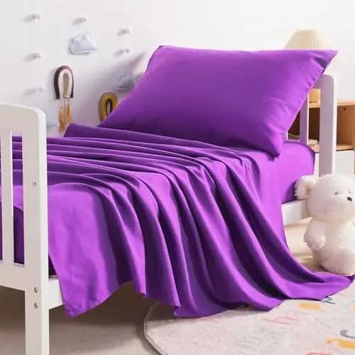 NTBAY Toddler Sheet Set, 3-Piece Ultra Soft Microfiber Bedding Set for Crib and Toddler Bed, Machine Washable - Includes Fitted Sheet, Flat Sheet, and Pillowcase, Purple 