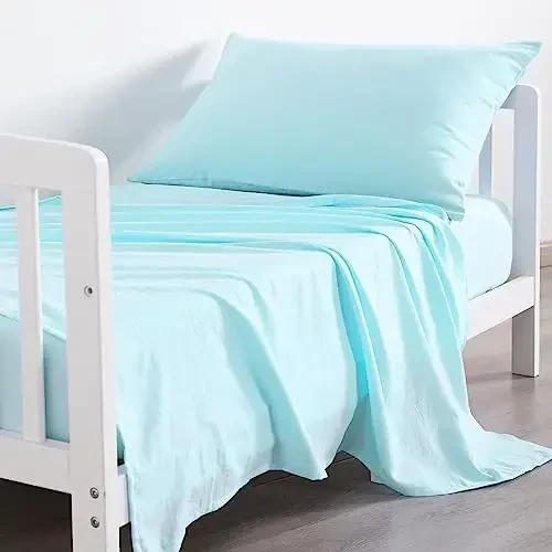 NTBAY Toddler Sheet Set, Ultra Soft Microfiber Crib Bedding, 3-Piece Machine Washable Sheets & Pillowcase, Light Blue - 5