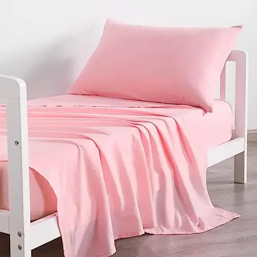 NTBAY Toddler Sheet Set, Ultra Soft Microfiber Crib Bedding, 3-Piece Machine Washable Sheets & Pillowcase, Pink - 3