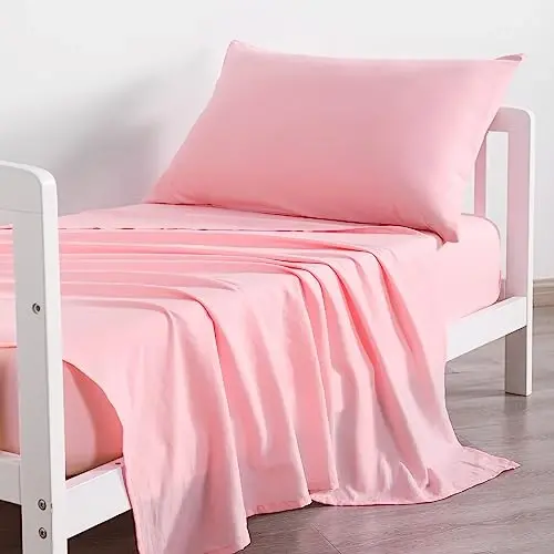 NTBAY Toddler Sheet Set, Ultra Soft Microfiber Crib Bedding, 3-Piece Machine Washable Sheets & Pillowcase, Pink - 3