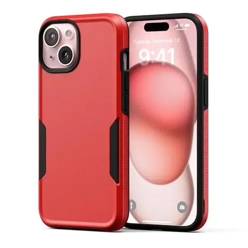 NTG【2023 iPhone 15 uchun yangi dizayn, bardoshli ingichka zarbaga chidamli [2 qatlamli tuzilish][Harbiy darajadagi himoya] iPhone 15 uchun telefon qutisi (6,1 dyuym), qizil 
