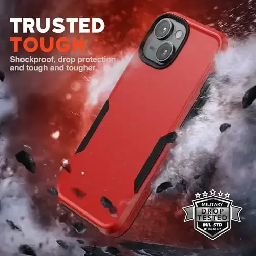 NTG【2023 iPhone 15 uchun yangi dizayn, bardoshli ingichka zarbaga chidamli [2 qatlamli tuzilish][Harbiy darajadagi himoya] iPhone 15 uchun telefon qutisi (6,1 dyuym), qizil - 2