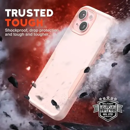 NTG【2023 iPhone 15 uchun yangi dizayn, Heavy-Duty Tough Slim zarbaga chidamli [2 qatlamli tuzilish] [Harbiy darajadagi himoya] iPhone 15 uchun telefon qutisi (6,1 dyuym), Cherry Juice Pink - 2