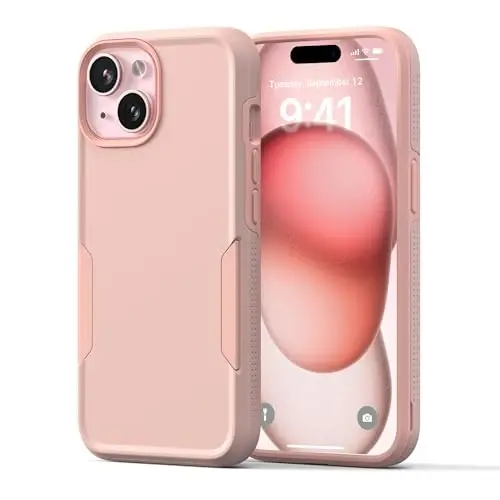 NTG【2023 iPhone 15 uchun yangi dizayn, Heavy-Duty Tough Slim zarbaga chidamli [2 qatlamli tuzilish] [Harbiy darajadagi himoya] iPhone 15 uchun telefon qutisi (6,1 dyuym), Cherry Juice Pink 