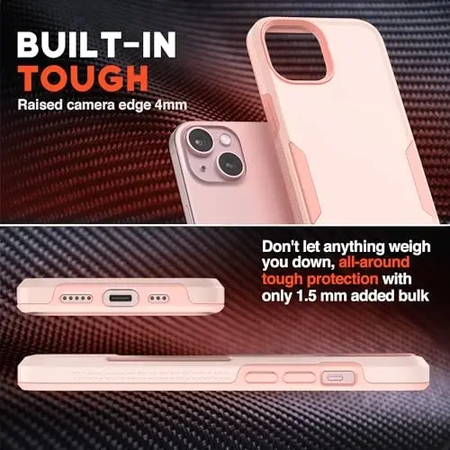 NTG【2023 iPhone 15 uchun yangi dizayn, Heavy-Duty Tough Slim zarbaga chidamli [2 qatlamli tuzilish] [Harbiy darajadagi himoya] iPhone 15 uchun telefon qutisi (6,1 dyuym), Cherry Juice Pink - 3