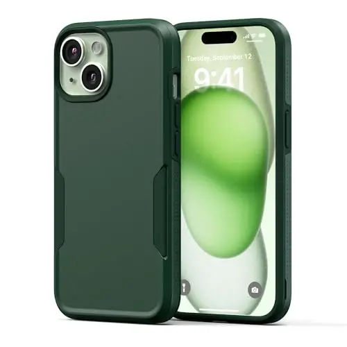 NTG【2023 iPhone 15 uchun yangi dizayn, og‘ir yukga bardoshli ingichka zarbga chidamli [2 qatlamli tuzilma][Harbiy darajadagi himoya] iPhone 15 (6.1 dyuym) uchun telefon qutisi, Midnight Green - 1