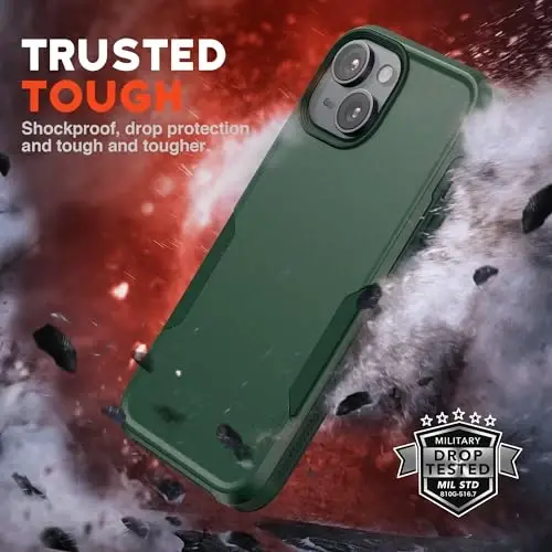 NTG【2023 iPhone 15 uchun yangi dizayn, og‘ir yukga bardoshli ingichka zarbga chidamli [2 qatlamli tuzilma][Harbiy darajadagi himoya] iPhone 15 (6.1 dyuym) uchun telefon qutisi, Midnight Green - 2