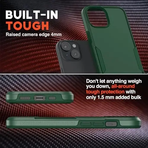 NTG【2023 iPhone 15 uchun yangi dizayn, og‘ir yukga bardoshli ingichka zarbga chidamli [2 qatlamli tuzilma][Harbiy darajadagi himoya] iPhone 15 (6.1 dyuym) uchun telefon qutisi, Midnight Green - 3