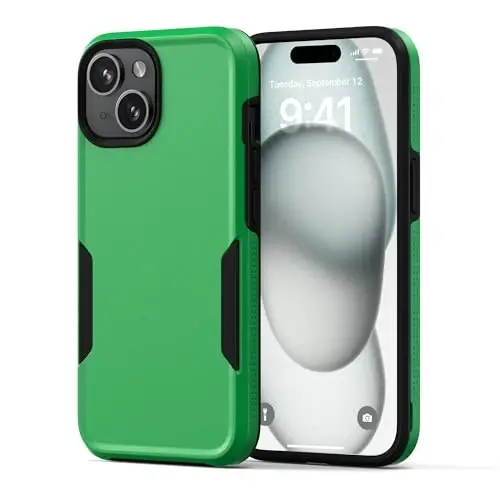 NTG【2023 iPhone 15 uchun yangi dizayn, o‘ta bardoshli ingichka zarbga chidamli [2 qatlamli tuzilma][Harbiy darajadagi himoya] iPhone 15 (6,1 dyuym) uchun telefon qutisi, o‘rmon yashili - NTG