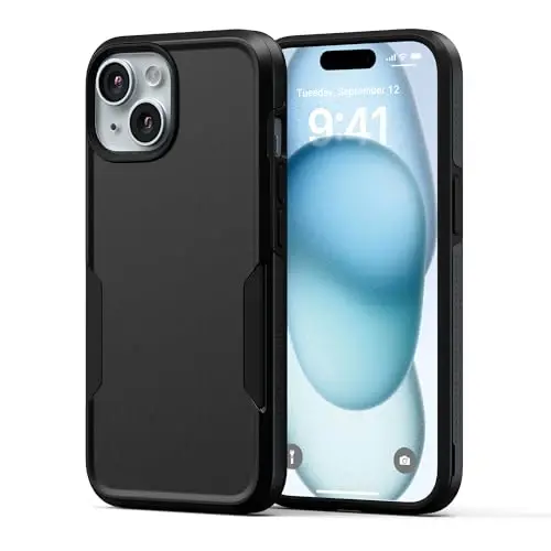 NTG【iPhone 15 Учун 2023 Янги Дизайндаги ҒилОф, Оғир Вазифали Қатти Икки Мартали Конструктсия Боғлама, Армия Даражасида Муҳофаза Қилувчи Телефон ҒилОфи, iPhone 15 (6.1 Дюйм), Қора Ранг】 
