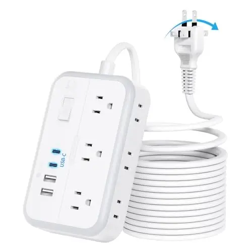 NTONPOWER 2 Prong Extension Cord 25 FT, 1080 Joules Surge Protector Power Strip with 6 Outlets 4 USB Ports(2 USB C), 1875W Three Prong to Two Prong Adapter, Rotating Flat Plug, Ideal for Old House - NTONPOWER