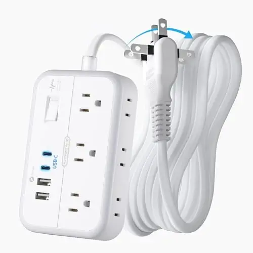 NTONPOWER 2 Prong Power Strip, 1875W/15A 2 Prong to 3 Prong Outlet Adapter, Surge Protector Power Strip with 4 USB Ports(2 USB C), 5 FT Rotating Flat Plug Extension Cord for Old House, Wall Mount - 1