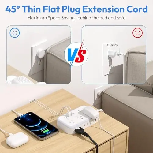Surge Protector Power Strip with 6 Outlets 4 USB Port, 5 Ft Flat Plug Extension Cord Outlet Extender, White Extension Cord with Multiple Outlets for Indoor, Home, Office Supplies, Dorm Room Essentials - 1