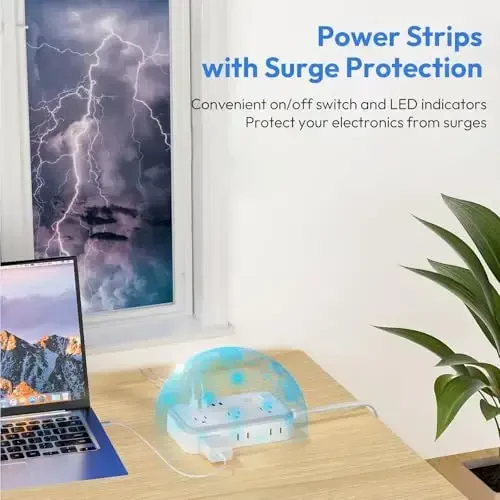 NTONPOWER Surge Protector 6 rozetkali tok uzatgichi 4 USB zaryadlash stansiyasi (2 USB C porti), 1,5 m yassi vilka, ichki, uy, ofis, yotoqxona uchun rozetka kengaytirgich - 4