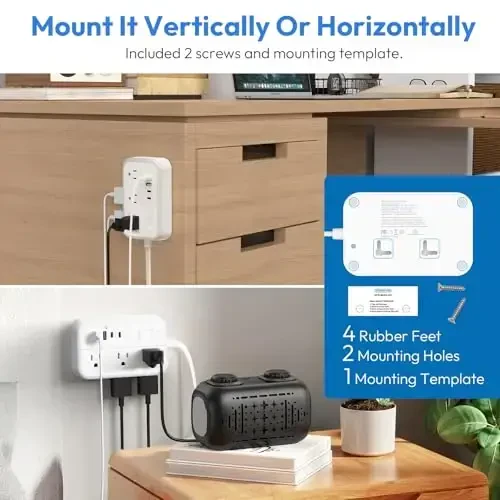 NTONPOWER Surge Protector 6 rozetkali tok uzatgichi 4 USB zaryadlash stansiyasi (2 USB C porti), 1,5 m yassi vilka, ichki, uy, ofis, yotoqxona uchun rozetka kengaytirgich - 6