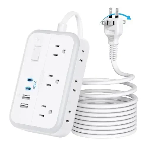 NTONPOWER Extension Cord 15 FT, 1875W Two Prong to Three Prong Outlet Adapter, 1080 Joules Surge Protector Power Strip, Rotating Plug 2 Prong Extension Cord with 4 USB Ports(2 USB C), for Old House - 2