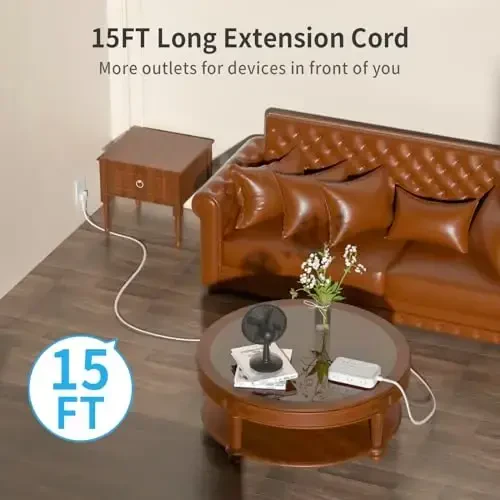 NTONPOWER Uzaytirgich sim 15 FT, 1875W Ikki tishli uch tishli rozetka adapteri, 1080 Joullik kuchlanishdan himoya qiluvchi tok chizig'i, aylanadigan vilkali 2 tishli Uzaytirgich sim 4 USB porti (2 USB C) bilan, eski uy uchun - 2