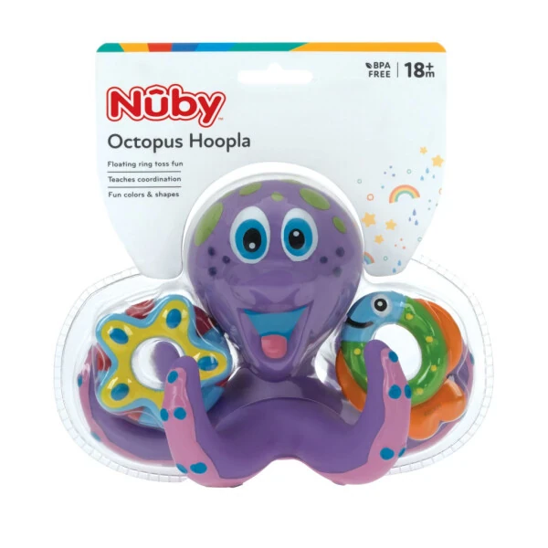 Nuby Binafsha Oktopus Hoopla Vanna O'yinchoqi, Chaqaloqlar uchun 3 ta Tashlagan Halqalar bilan - NUBY (1)