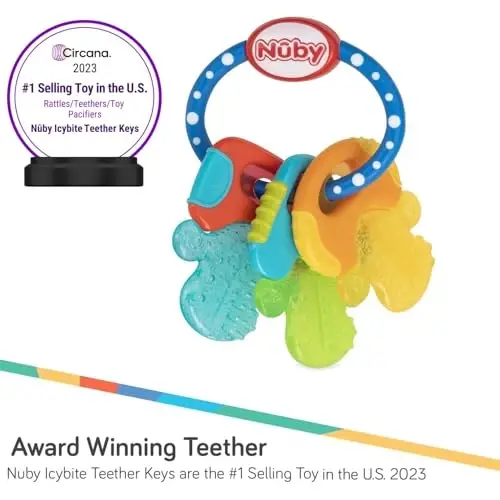 Nuby Ice Gel Teether Keys - Silicone Soothing Baby Teether Toys for Infants - Gentle for Sore Gums Colorful and Fun Toys - Safe and Durable Infant Baby Teething Toy - Blue - NUBY (1)