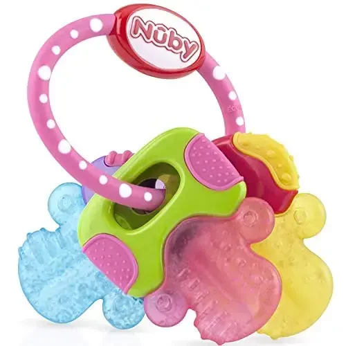 Nuby Ice Gel Teether Keys - Silicone Soothing Baby Teether Toys for Infants - Gentle for Sore Gums Colorful and Fun Toys - Safe and Durable Infant Baby Teething Toy - Pink - NUBY