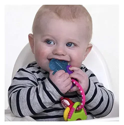 Nuby Ice Gel Teether Keys - Silicone Soothing Baby Teether Toys for Infants - Gentle for Sore Gums Colorful and Fun Toys - Safe and Durable Infant Baby Teething Toy - Pink - NUBY (1)