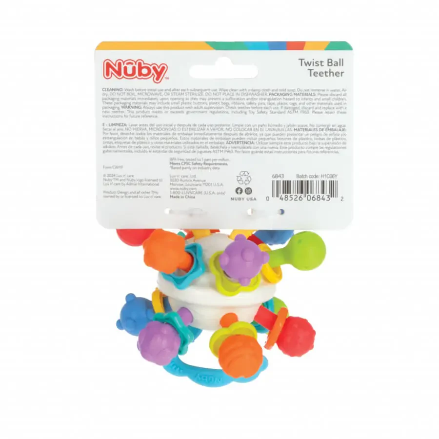 Nuby Textured Twist Ball Baby Teether Infant Toy with Colorful Rattle - 7