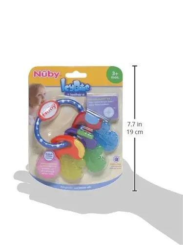 Nuby Ice Gel Teether Keys for Babies, Soft Teething Toy, Blue, 3M+ | Cooling Teethers for Infants, Easy-Hold Textured Teething Toy, Textured for Teething - 6
