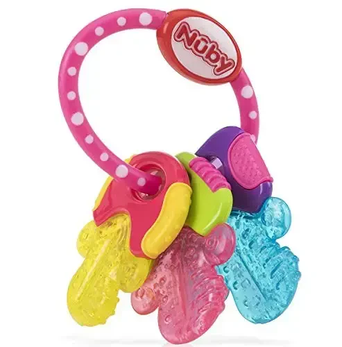 Nuby Ice Gel Teether Keys - Silicone Soothing Baby Teether Toys for Infants - Gentle for Sore Gums Colorful and Fun Toys - Safe and Durable Infant Baby Teething Toy - Pink - 5