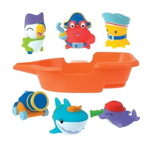 Nuby Pirate Pals Bath Toy Set - Interactive Bath Time Toys - 18+ Months - 2