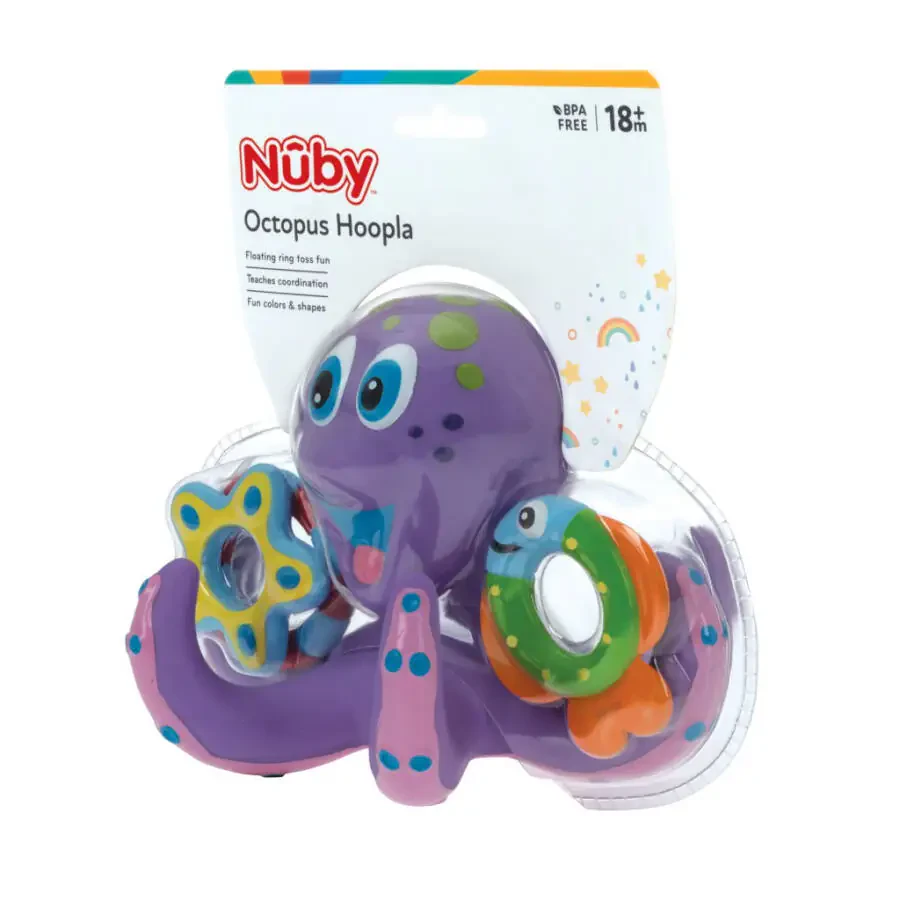 Nuby Purple Octopus Hoopla Bath Toy with 3 Tossing Rings for Baby - 3