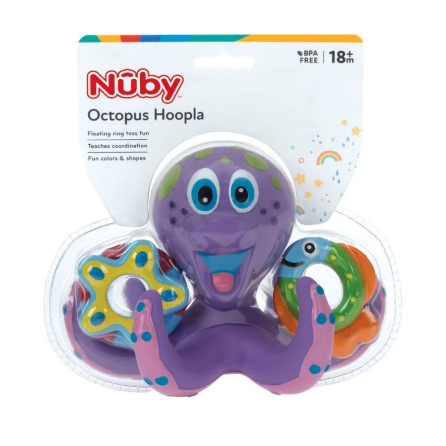 Nuby Purple Octopus Hoopla Bath Toy with 3 Tossing Rings for Baby - 2