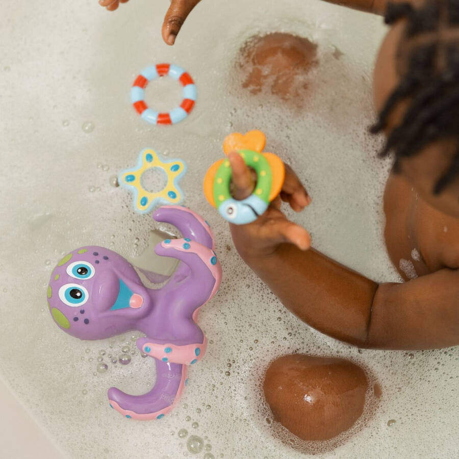 Nuby Purple Octopus Hoopla Bath Toy with 3 Tossing Rings for Baby - 9