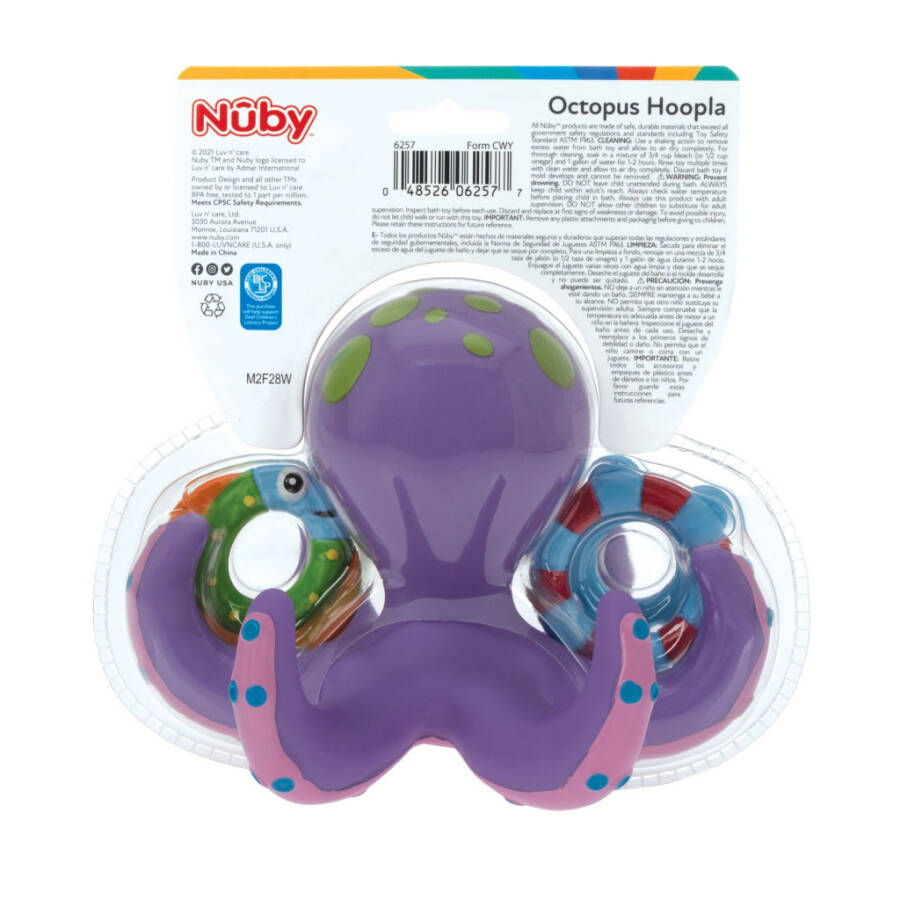 Nuby Purple Octopus Hoopla Bath Toy with 3 Tossing Rings for Baby - 10