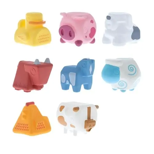 Nuby Soft Stackable Farm Animal Interactive Bath Toys - 8-Piece Stacking Set - Interactive Play for Sensory Development and Motor Skills for Babies 6+ Months - 1