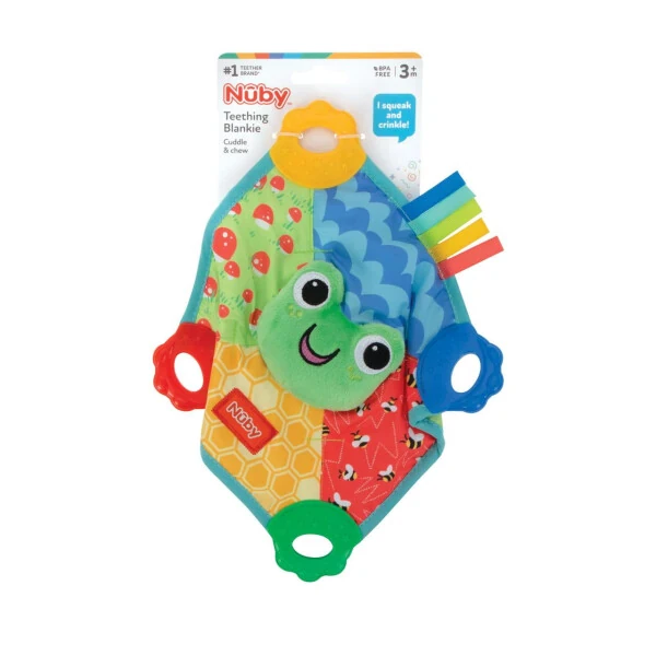 Nuby Teething Blankie and Teether Toy for Babies, Unisex Baby Accessories, Frog Design - 8